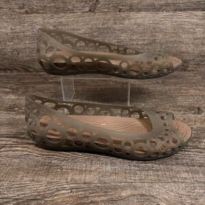 Crocs Adrina Jelly Ballet Flat Women's 9 Green Slingback Cutout Peep Toe Shoes